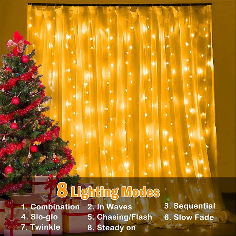 Solar LED Curtain Light Outdoor Garland Solar Fairy String Light Copper Wire Lamps for Garden Yard Wedding Party Holiday Decor