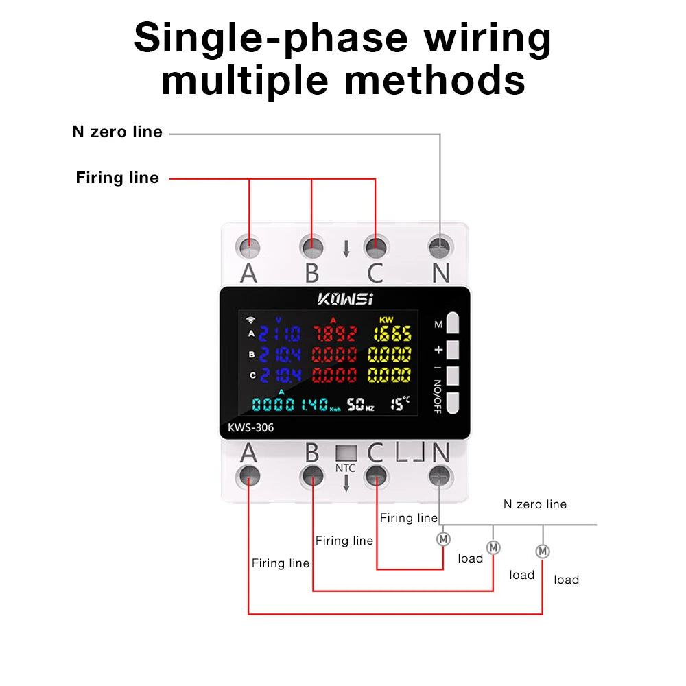 Tuya WiFi 8in1 AC Energy Meter 3P 85-290V/80A Voltage Current Meter APP Relay kWh Circuit Breaker Power Meter Smart Life