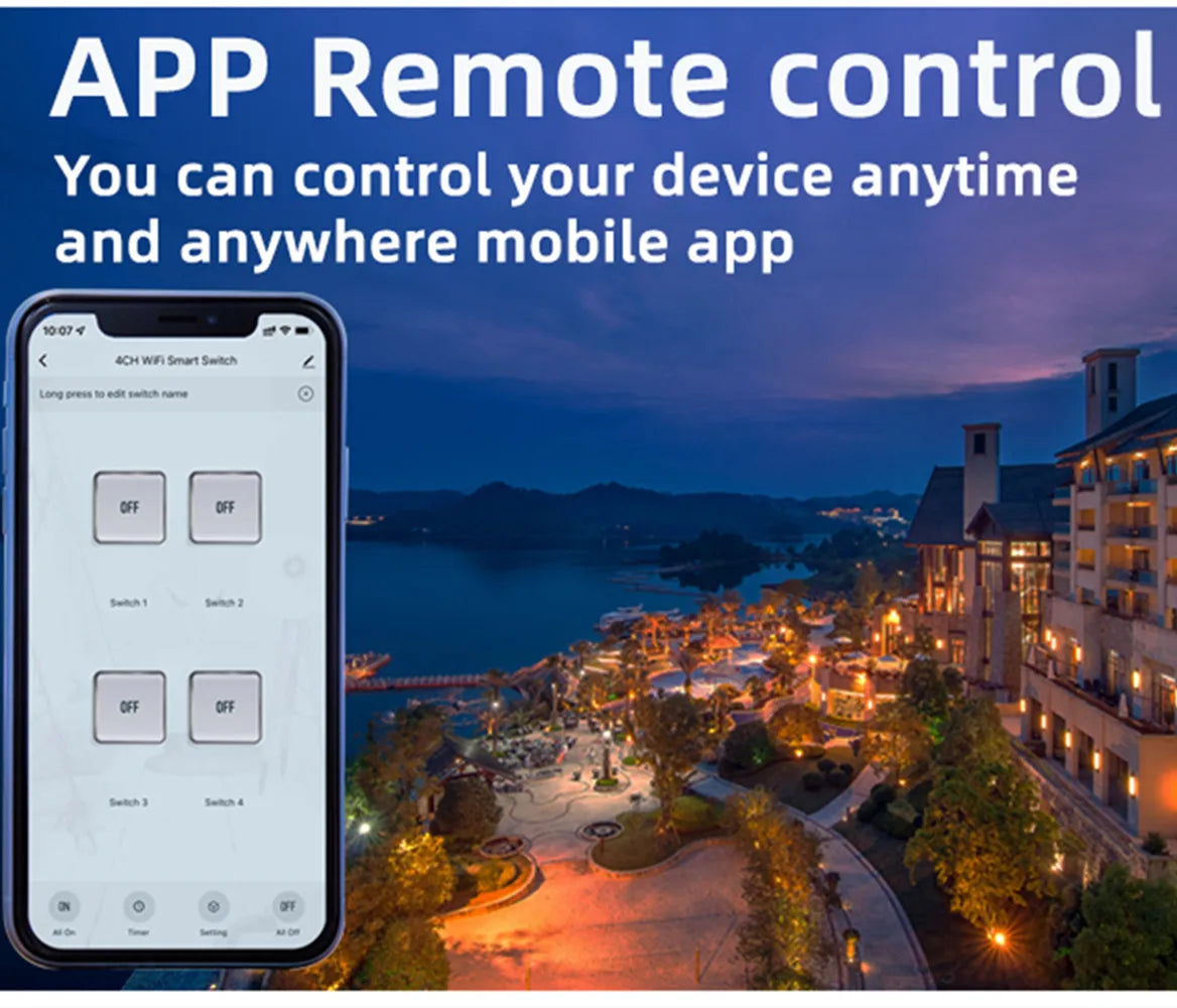 Tuya 4 Channel Smart WiFi 85-250V Switch, APP RF433 Remote Control ,Bluetooth, Inching ,Self-lock ,Inter-lock,Works with Alexa