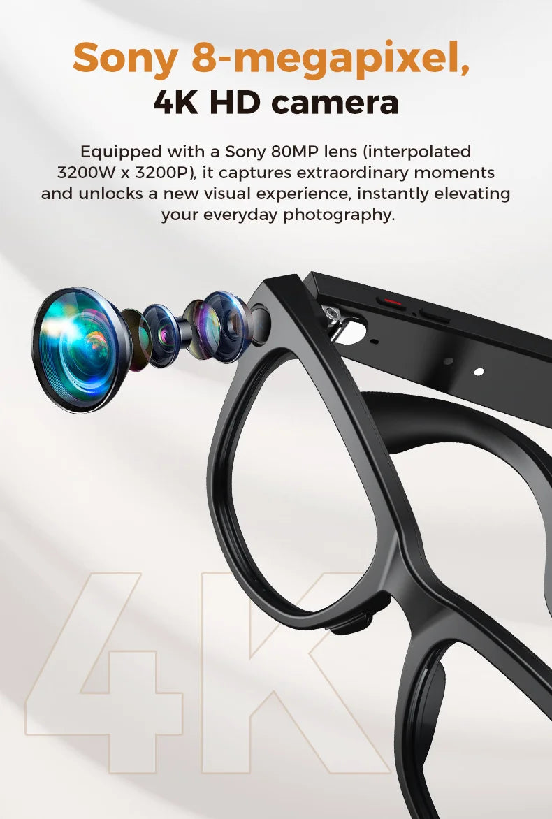 AI Smart Glasses 4KHD Camera 3600mAh Charging Case 120+Language Translation Bluetooth Call Music Sunglasses Outdoor Color Change
