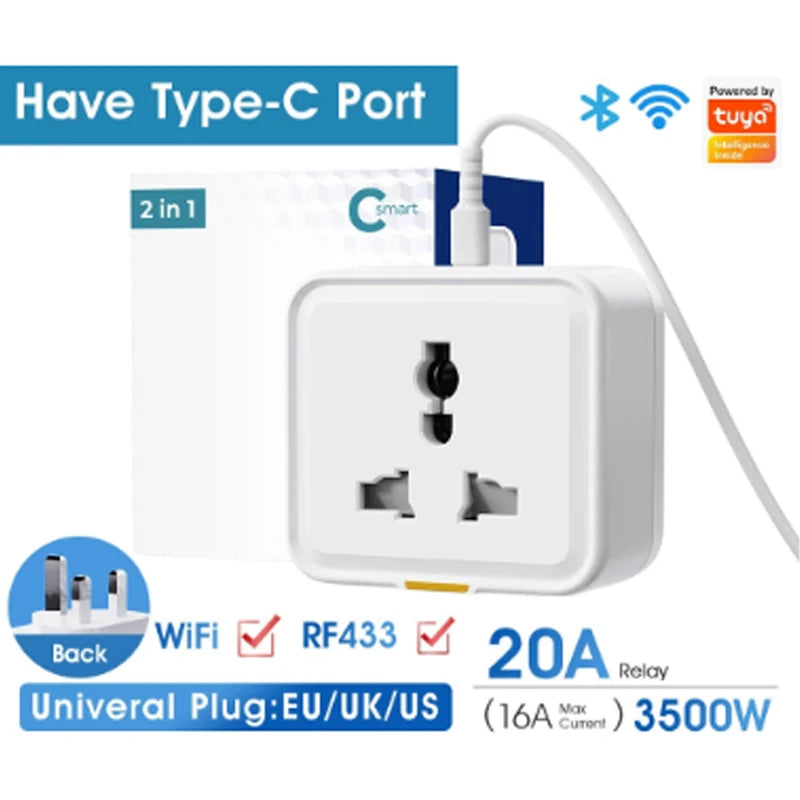 16A Tuya WiFi Smart Plug Travel Conversion Socket UK EU US Standard Power Monitor Timer Remote Control Smart Home Outlet