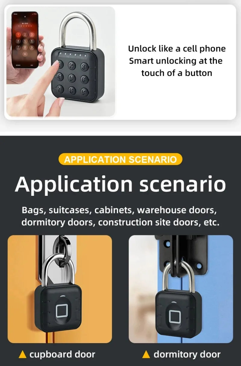 Tuya Smart Bluetooth Password Fingerprint Padlock Waterproof Keyless Security Electronic Luggage Bag Case Anti-theft Lock