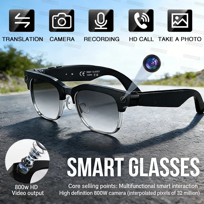 2026 New AI Smart Glasses 800W HD Camera Glasses Photo Recognition Video Record Translation Call Waterproof Sunglasses Men Women