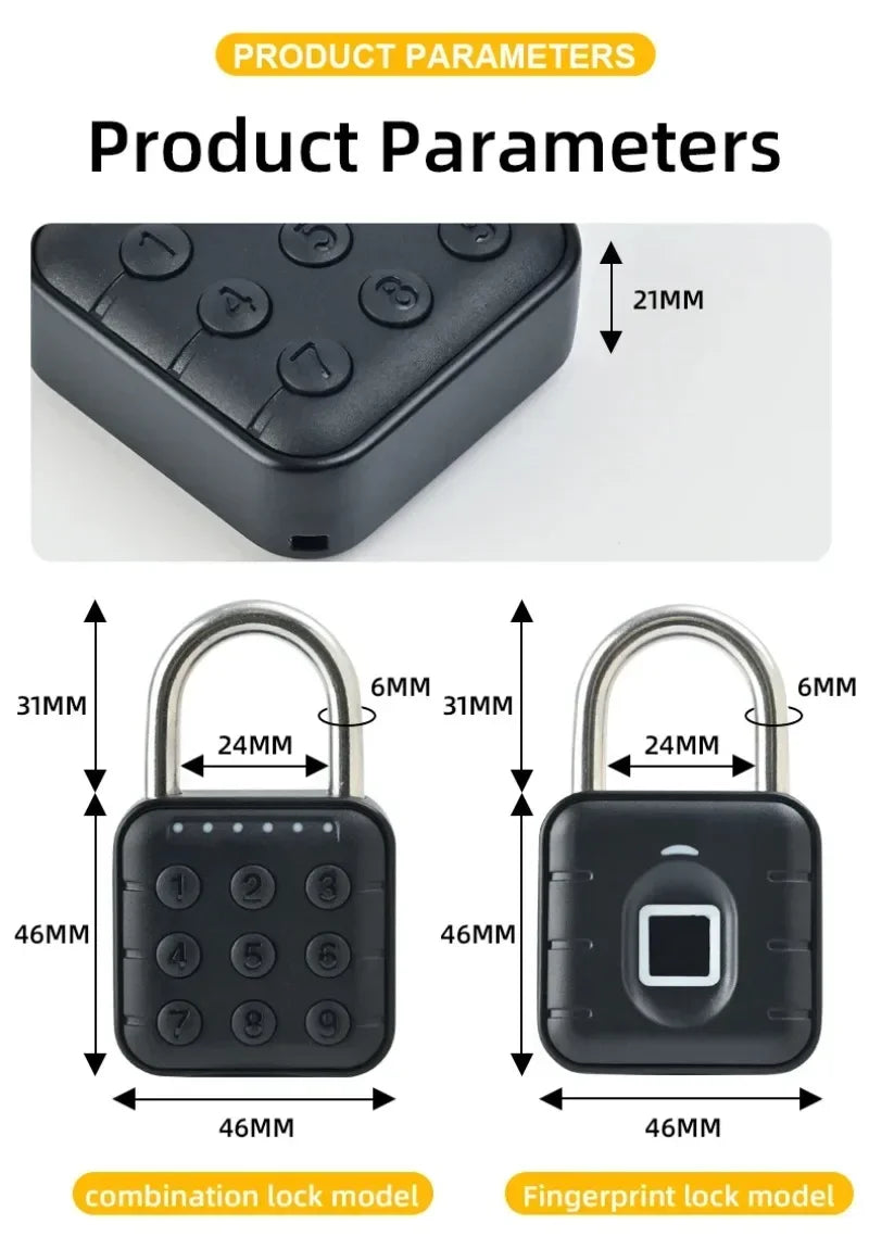 Tuya Smart Bluetooth Password Fingerprint Padlock Waterproof Keyless Security Electronic Luggage Bag Case Anti-theft Lock