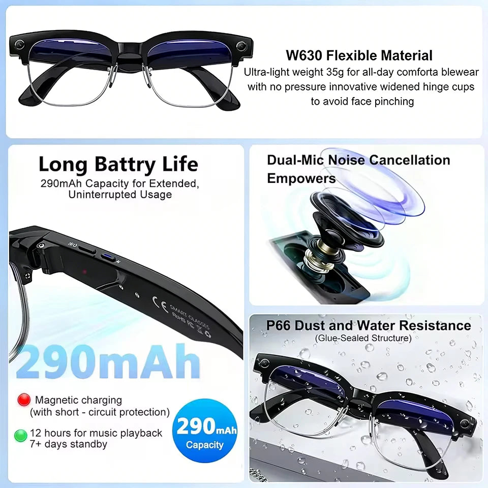 2026 New AI Smart Glasses 800W HD Camera Glasses Photo Recognition Video Record Translation Call Waterproof Sunglasses Men Women