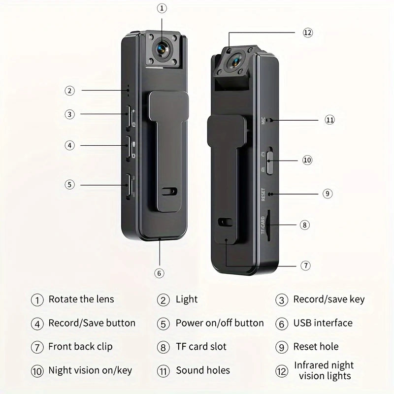 Mini  A9 Handheld Camera 1080P HD Infrared Night Vision Back Clip Camera Recorder Outdoor Sports Riding Handheld Camera