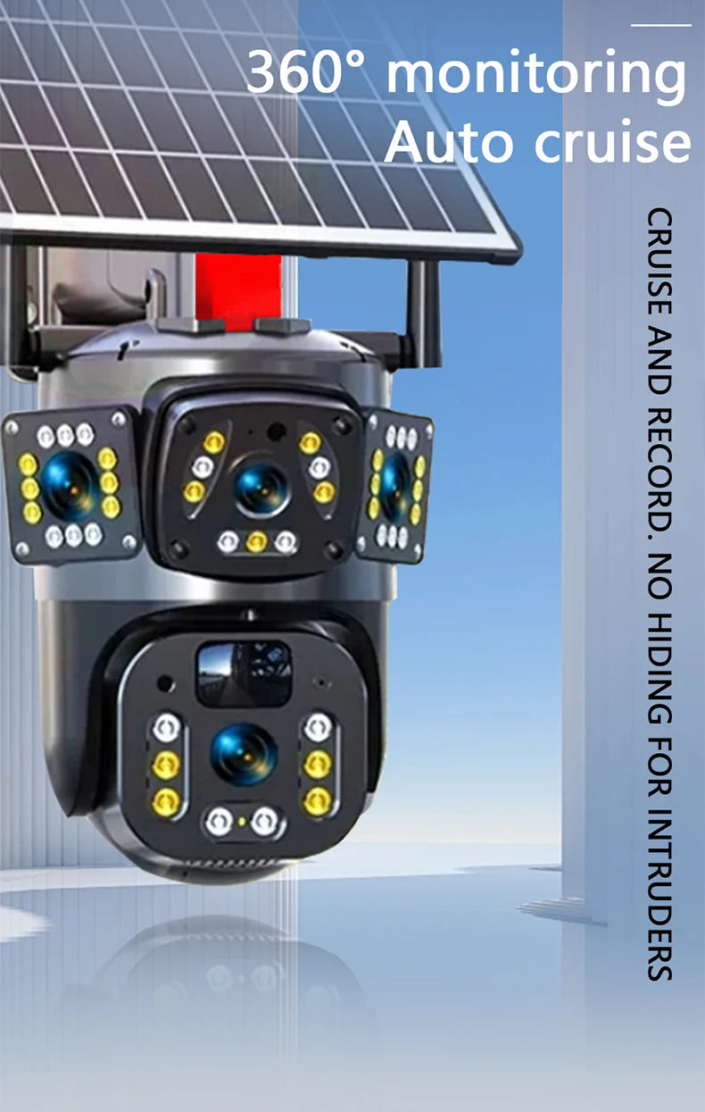 Solar Camera WiFi V360PRO Three Eyes and Two Pictures Outdoor Solar Closed Circuit PTZ Camera 1080P