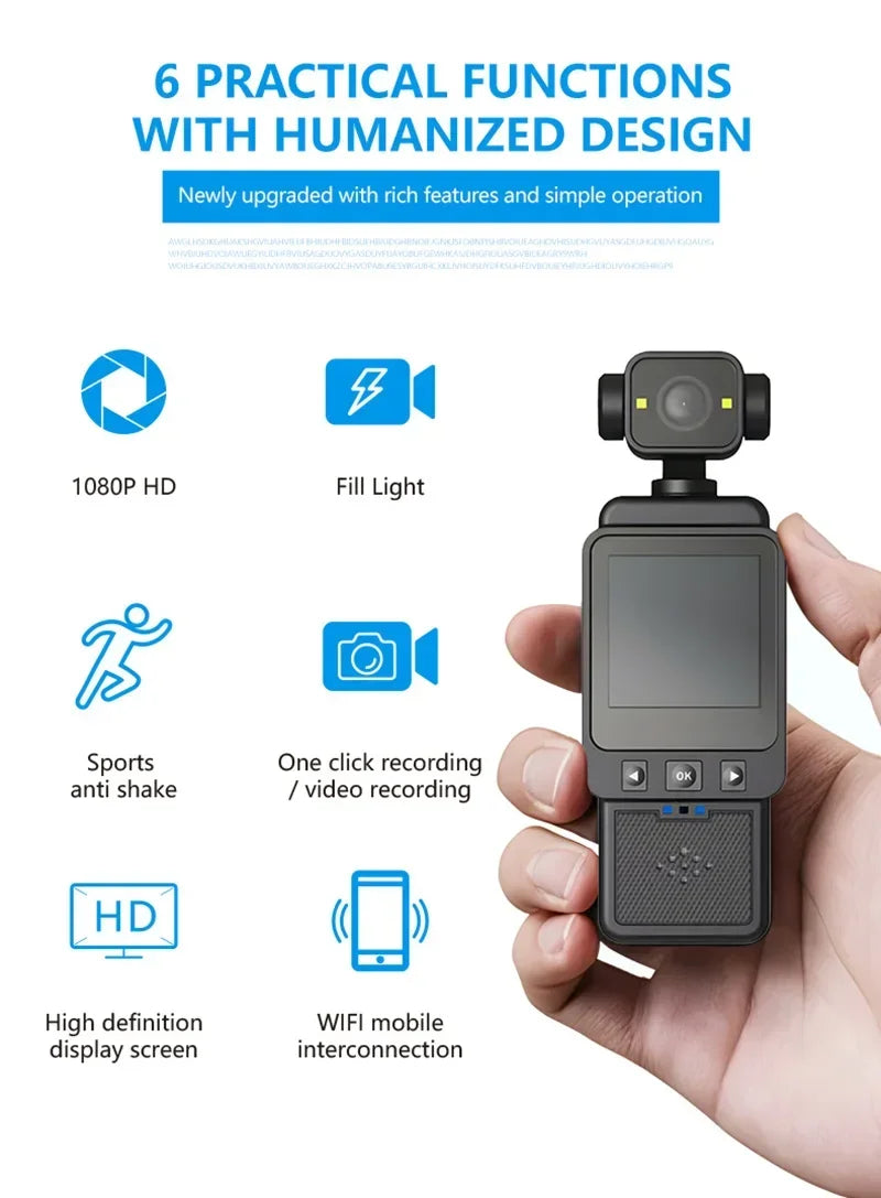 2026 New Handheld Sports Camera With180 Degree Rotating Lens 4K HD Wireless Wifi Video Recorder Built-in Fill Light Camera