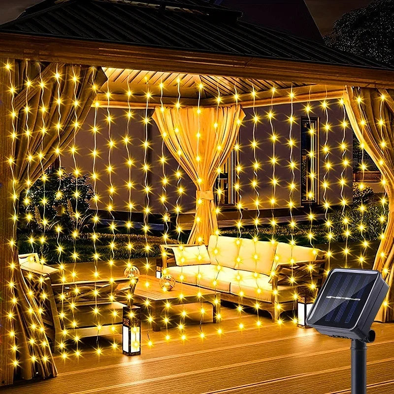 Solar LED Curtain Light Outdoor Garland Solar Fairy String Light Copper Wire Lamps for Garden Yard Wedding Party Holiday Decor
