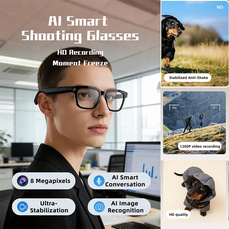 2026 AI Smart Camera Glasses 8MP 1200P Video Record Real-Time Translation Object Recognition AI Q&A Color Changing Smart Glasses