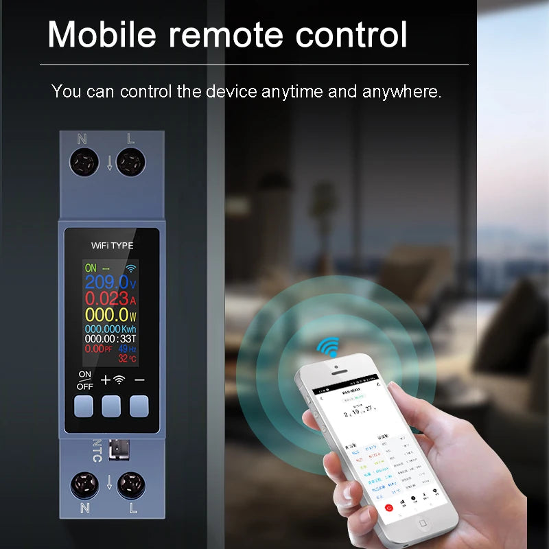 Tuya WiFi 8 In1 Smart Circuit Breaker Power Meter AC 85-290V Smart Switch Energy Meter APP Control with LCD Voltage Protection