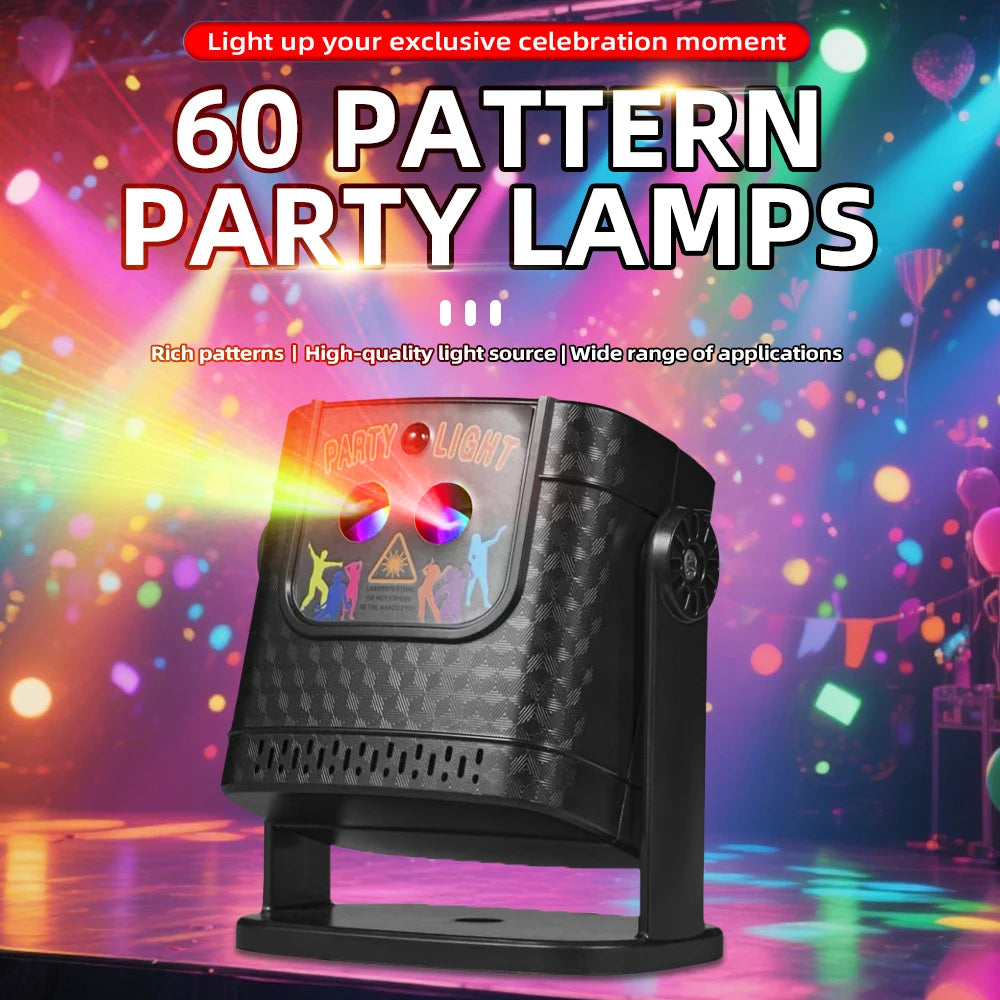 Mini 60 Patterns Projector Party Effect Lights DJ Disco Holiday Christmas Dance Bedroom Decoration Car Lamp Show Gift