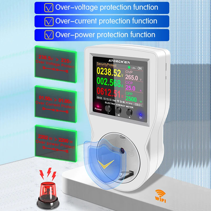 AC85-265V 16A Tuya WIFI Smart Socket Digital Wattmeter Electricity Consumption Power Kwh With Switch Power Energy Meter