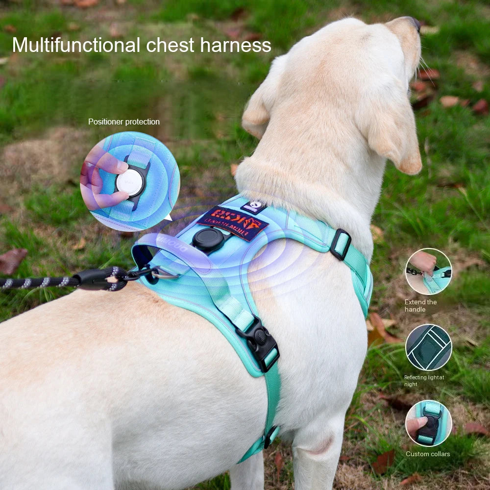 Airtag Holder Harness for Medium Large Dog Escape-Proof Reflective Vest with GPS Tracker Pocket, Adjustable Breathable Mesh
