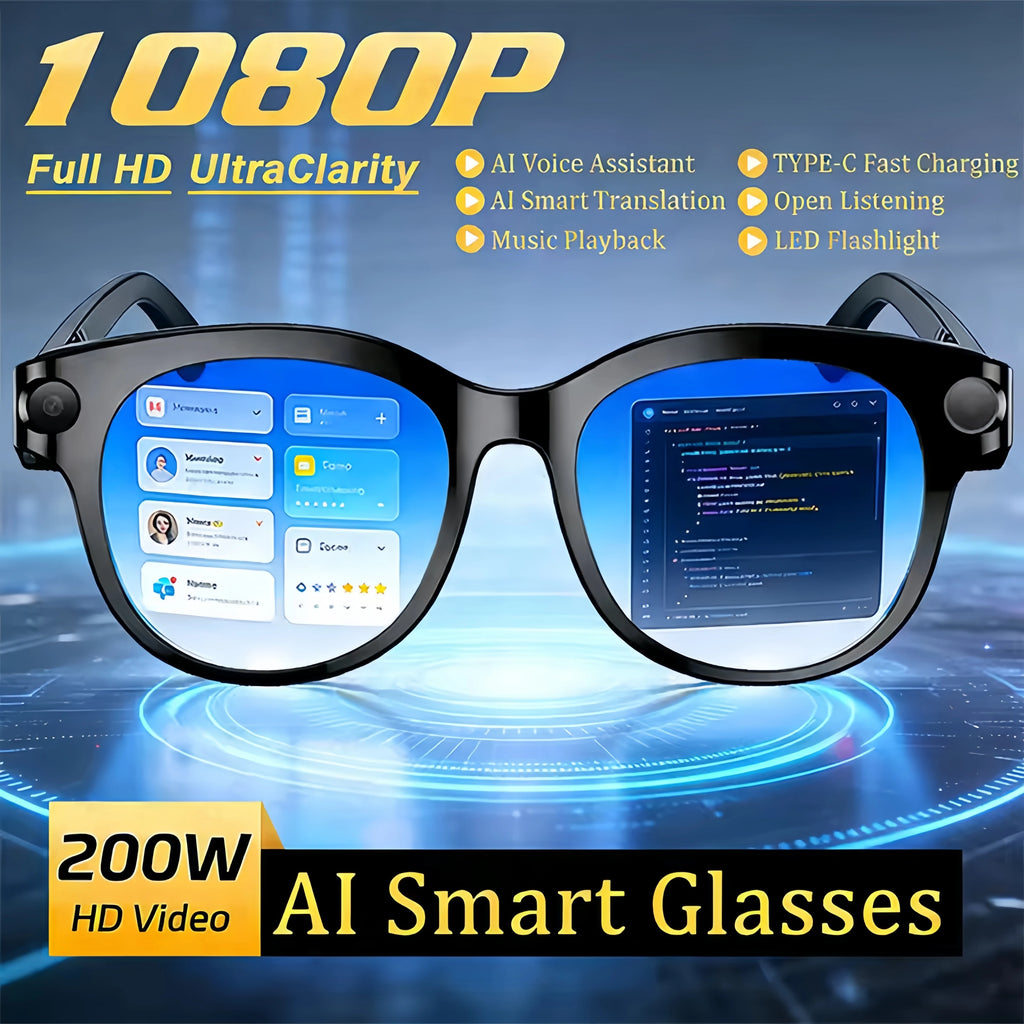 M89-S AI Smart Glasses Equipped with High-Definition 1080P Camera Translation AI Voice Assistant Music Playback and LED Lighting