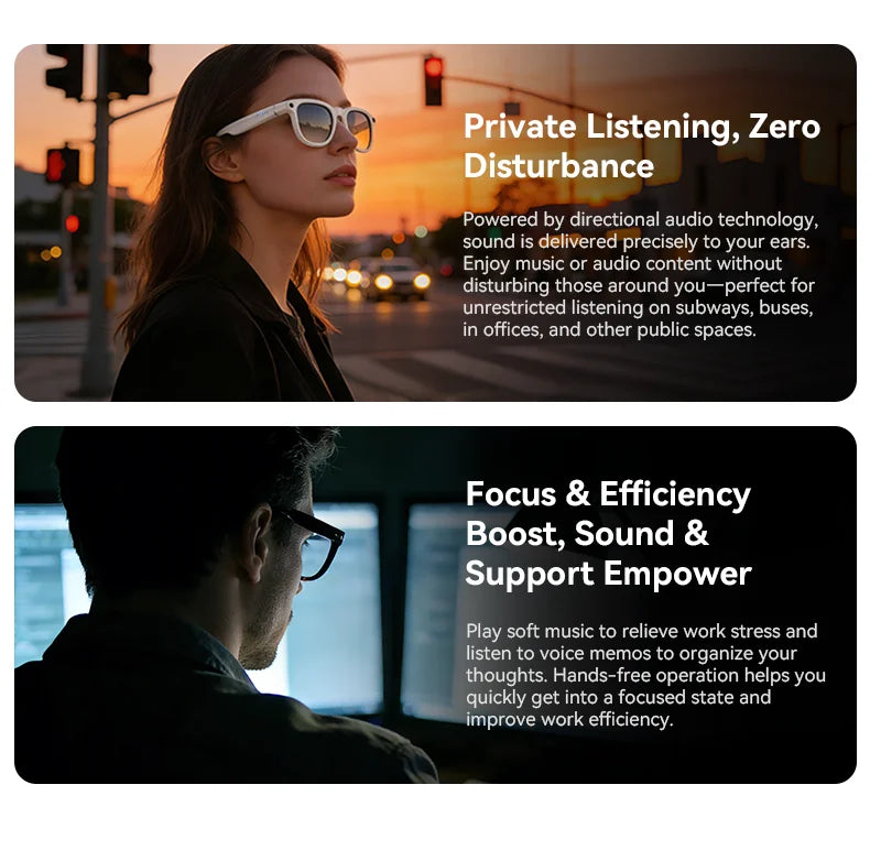 AI Smart Audio image Glasses, 3600mAh Charging Case, Hands-Free Call, Open-Ear Headphones, for Driving, Running, Daily Use