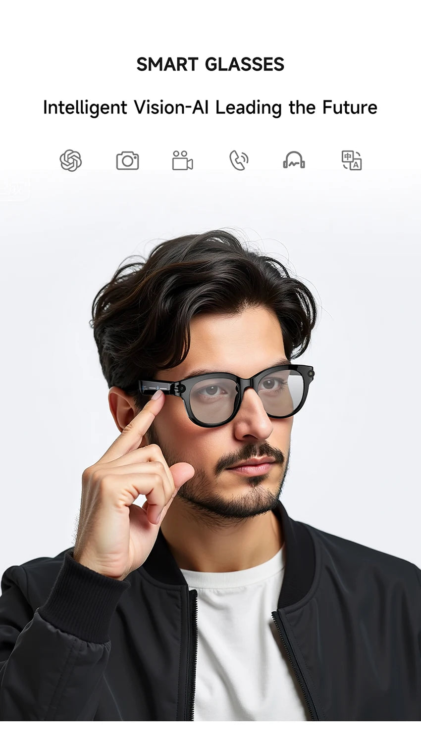 M89-S AI Smart Glasses Equipped with High-Definition 1080P Camera Translation AI Voice Assistant Music Playback and LED Lighting