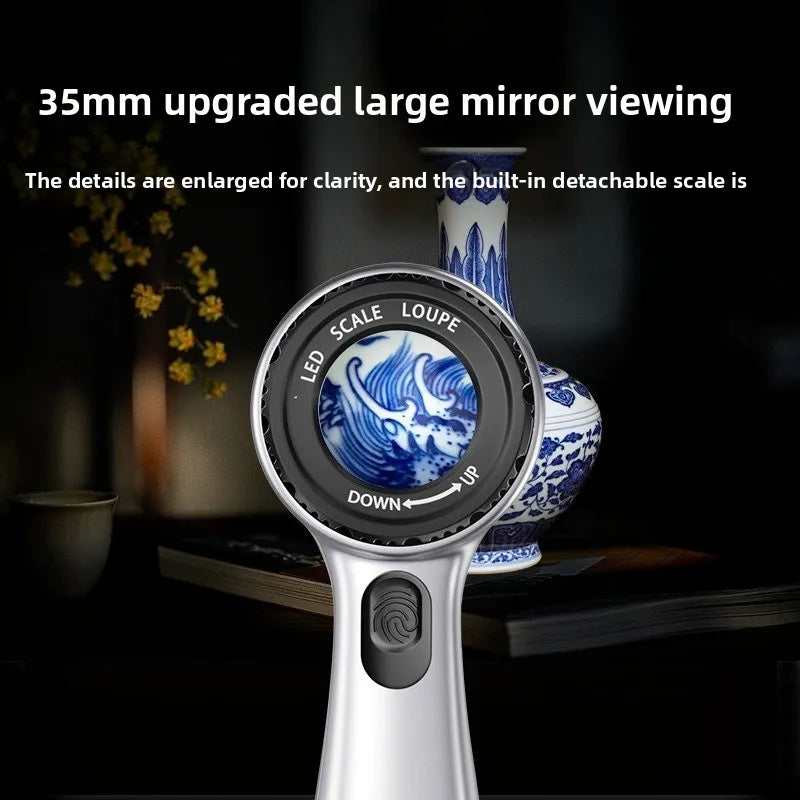 Magnifying Glass Rechargeable with UV Light High-definition High Magnification with Scale for Identifying Jewelry and Stamps
