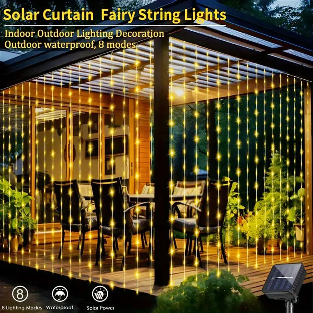 Solar LED Curtain Light Outdoor Garland Solar Fairy String Light Copper Wire Lamps for Garden Yard Wedding Party Holiday Decor