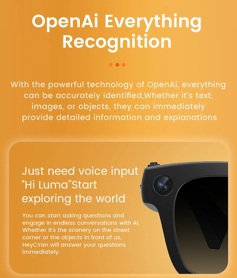 2026 New Smart AI Glasses with AI Translation 800W HD Camera EIS Stabilization 1080P Video Recording and WiFi Transmission