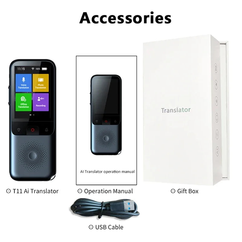 Portable T11 Smart Voice Translator, Supports 137 Languages, Real-Time Multilingual Speech Interaction, Offline Translation Devi