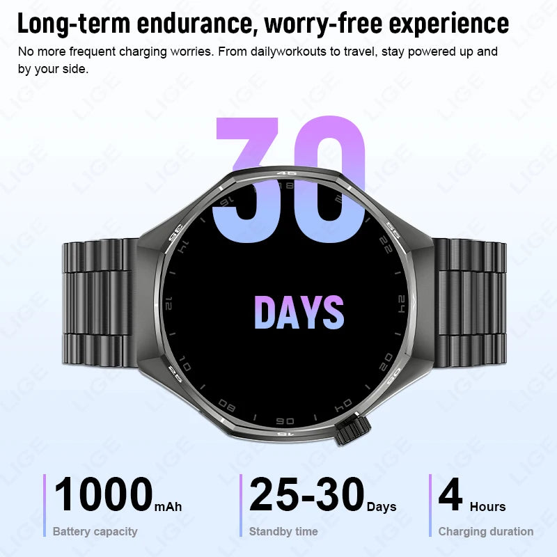 LIGE 2026 Smart Watch For Men IP68 Waterproof Sports Bluetooth Call Watch Smart Heart Rate Blood Oxygen Clock For Android IOS