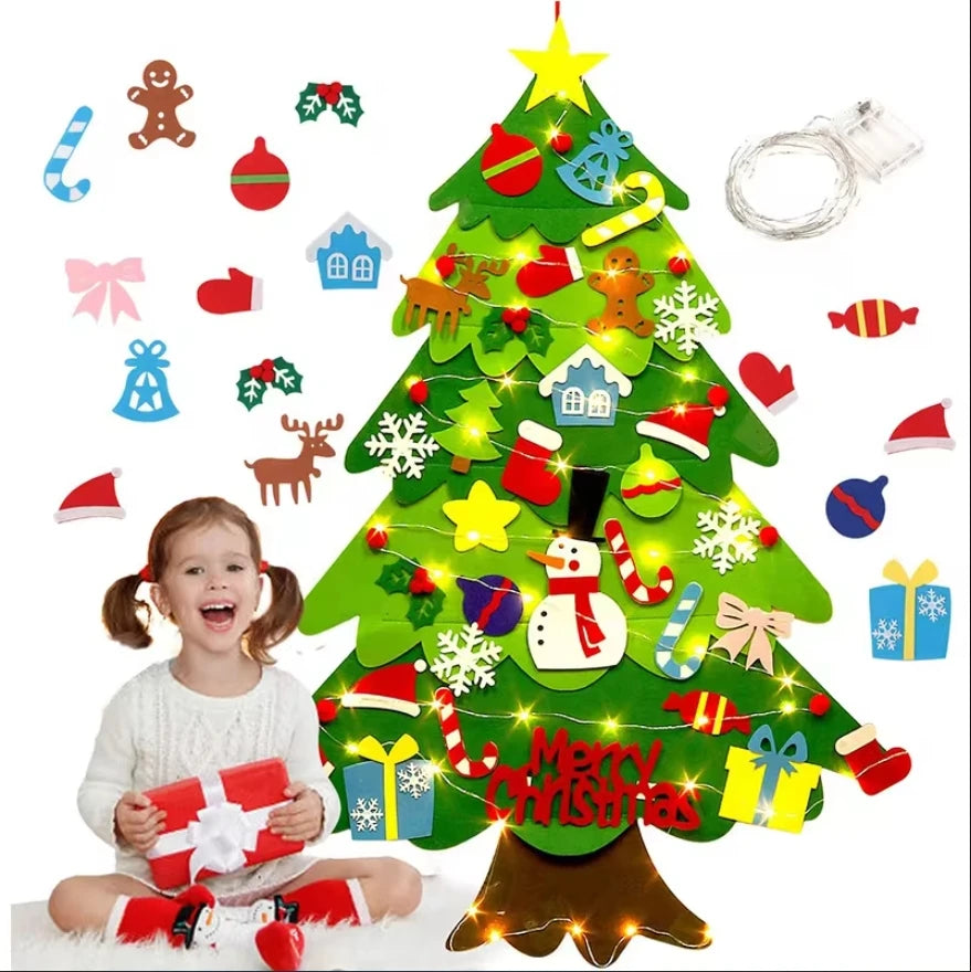 DIY Felt Christmas Tree DIY Kids Toys Xmas Decoration Ornaments Santa Claus Children's Tree Crafts With Light Hanging Gifts