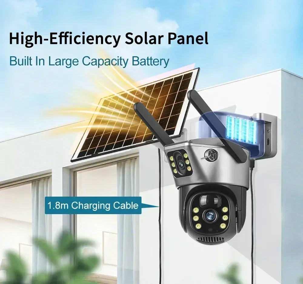 4K 8MP 5G&2.4GHZ WiFi Solar Camera Dual Lens Dual Screen CCTV Camaras PIR Detection EseeCloud Surveillance Battery PTZ Cameras