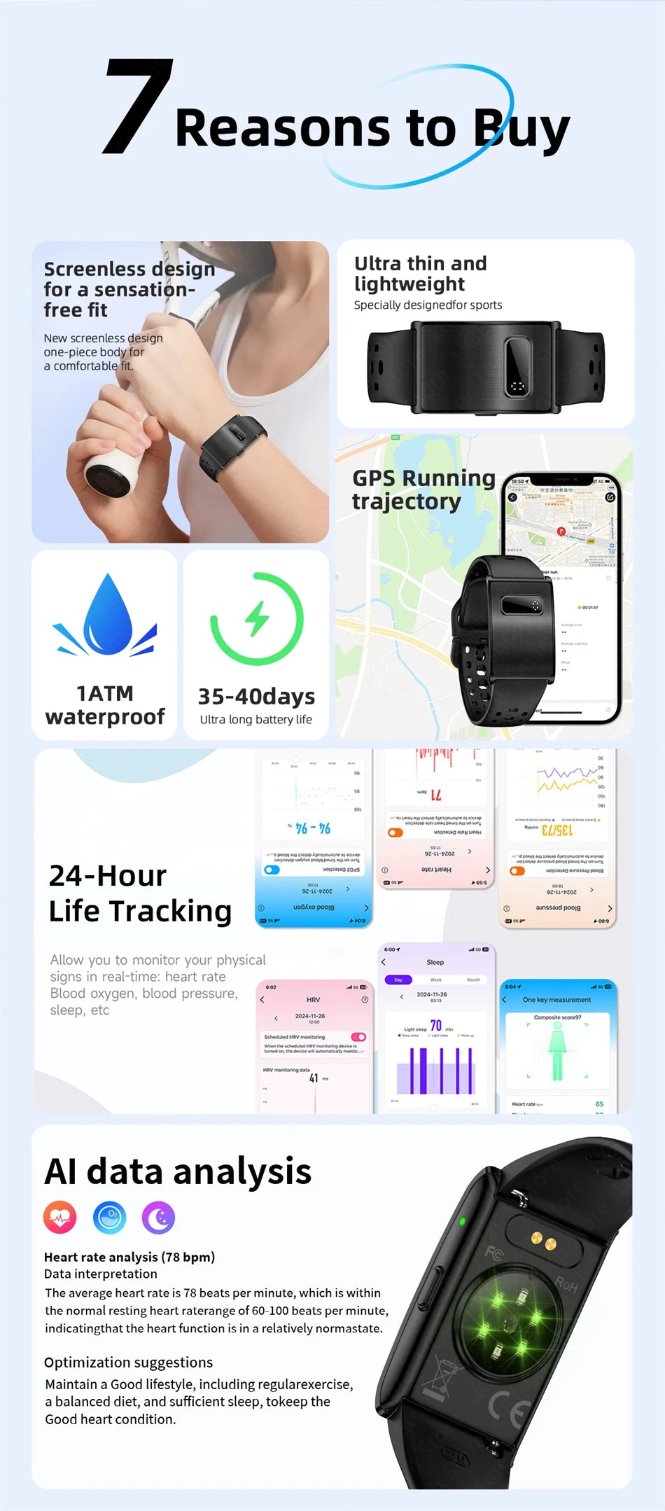 2026 No Screen Smart Watch for Men Women Waterproof Sport Electronic Bracelet Fitness Tracker Heart Rate Sleep Monitor Pedometer