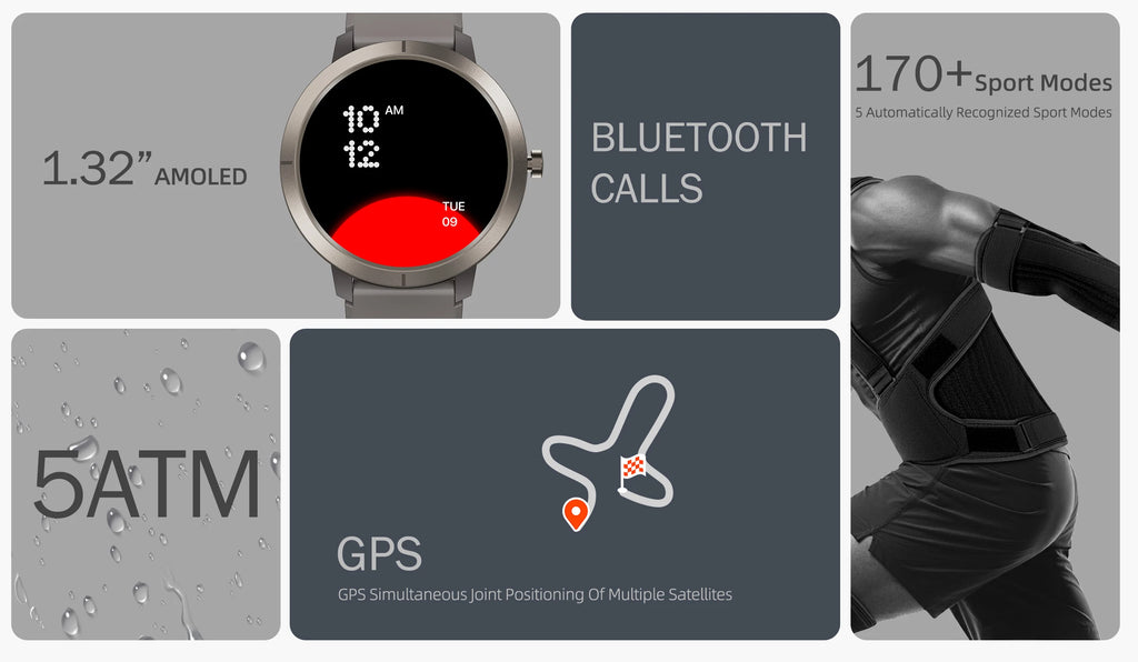 2026 GPS Smart Watch AMOLED 1.32 HD BT Call 5ATM Waterproof 170 Sport Modes 360mAh Large Battery Replaceable Strap Smart Watch
