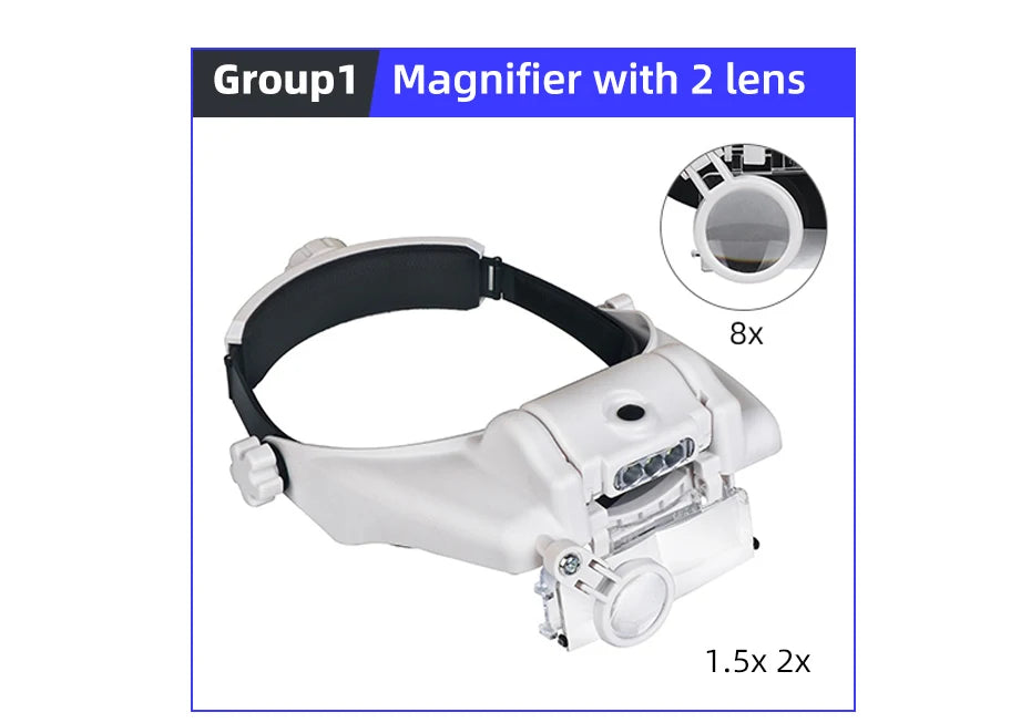 LED Magnifier 1.5x 2x 2.5x 3x 3.5x 8x Magnifying Glasses for Jewelry Watch Electronic Repair Hands-Free Loupe