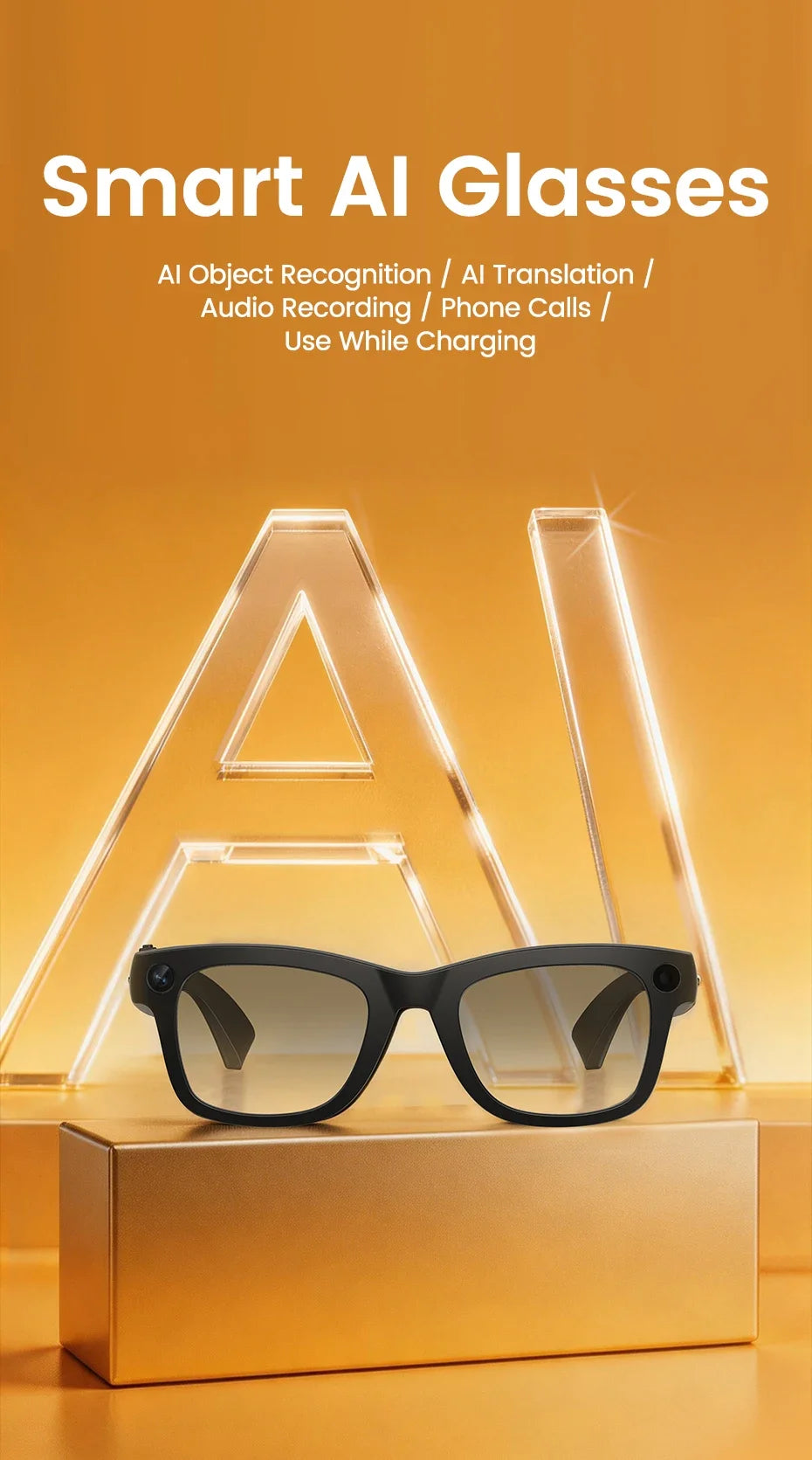 2026 New Smart AI Glasses with AI Translation 800W HD Camera EIS Stabilization 1080P Video Recording and WiFi Transmission