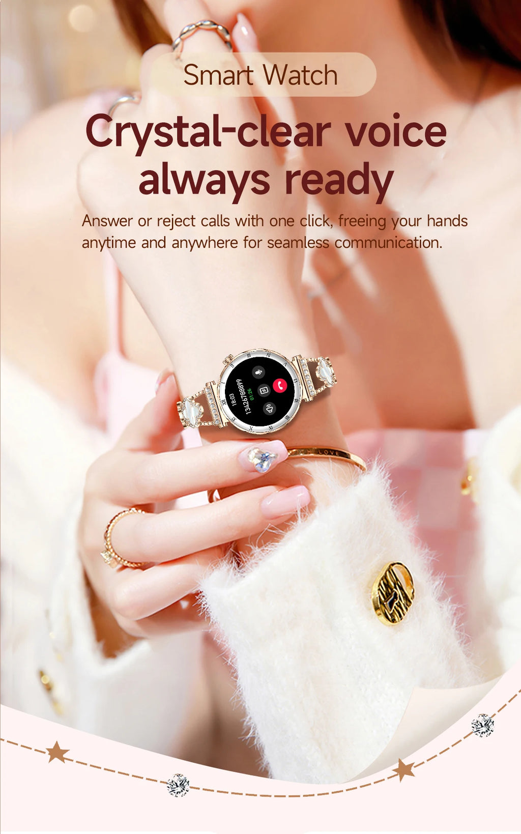 LIGE 2026 New Smartwatch Women 1.19" AMOLED Screen Always On Display Bluetooth Call Waterproof Lady Smart Watch For Android iOS