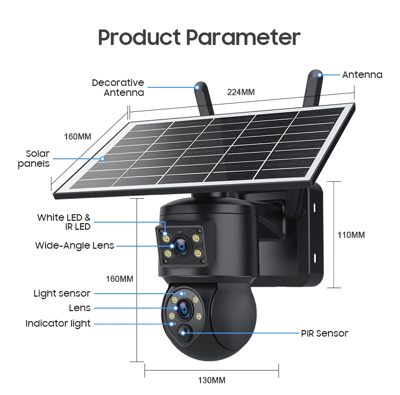 6MP Ubox APP Solar Power Dual Lens WIFI IP Camera Full Color AI Humanoid Detection Home Security CCTV Monitor