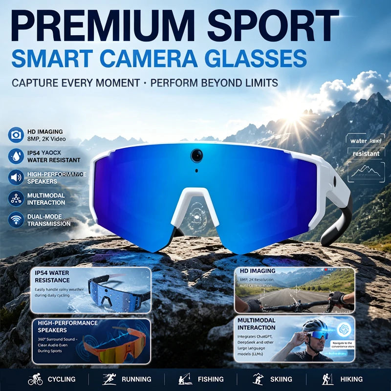 2026 New AI Smart Glasses 800W Camera HD Anti-shake Bicycle Riding Shooting&recording IP54 Water & Dust Translation Smartglasses
