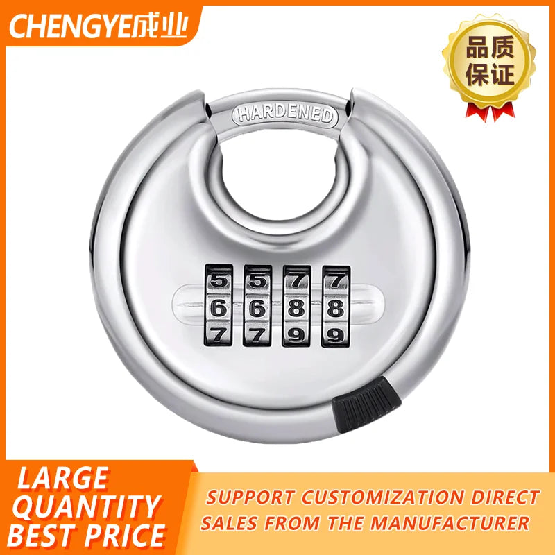 Password lock stainless steel round head password padlock warehouse round padlock waterproof and rust proof outdoor lock