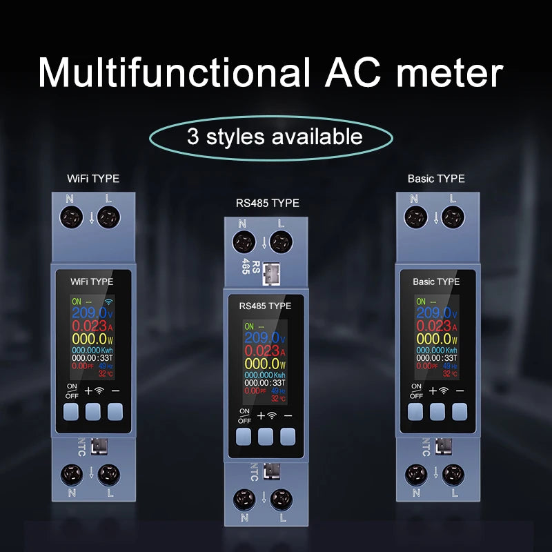 Tuya WiFi 8 In1 Smart Circuit Breaker Power Meter AC 85-290V Smart Switch Energy Meter APP Control with LCD Voltage Protection