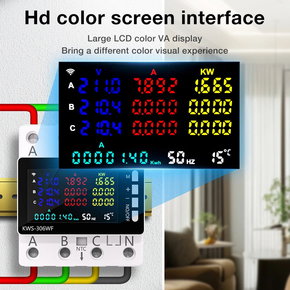 Tuya WiFi 8in1 AC Energy Meter 3P 85-290V/80A Voltage Current Meter APP Relay kWh Circuit Breaker Power Meter Smart Life