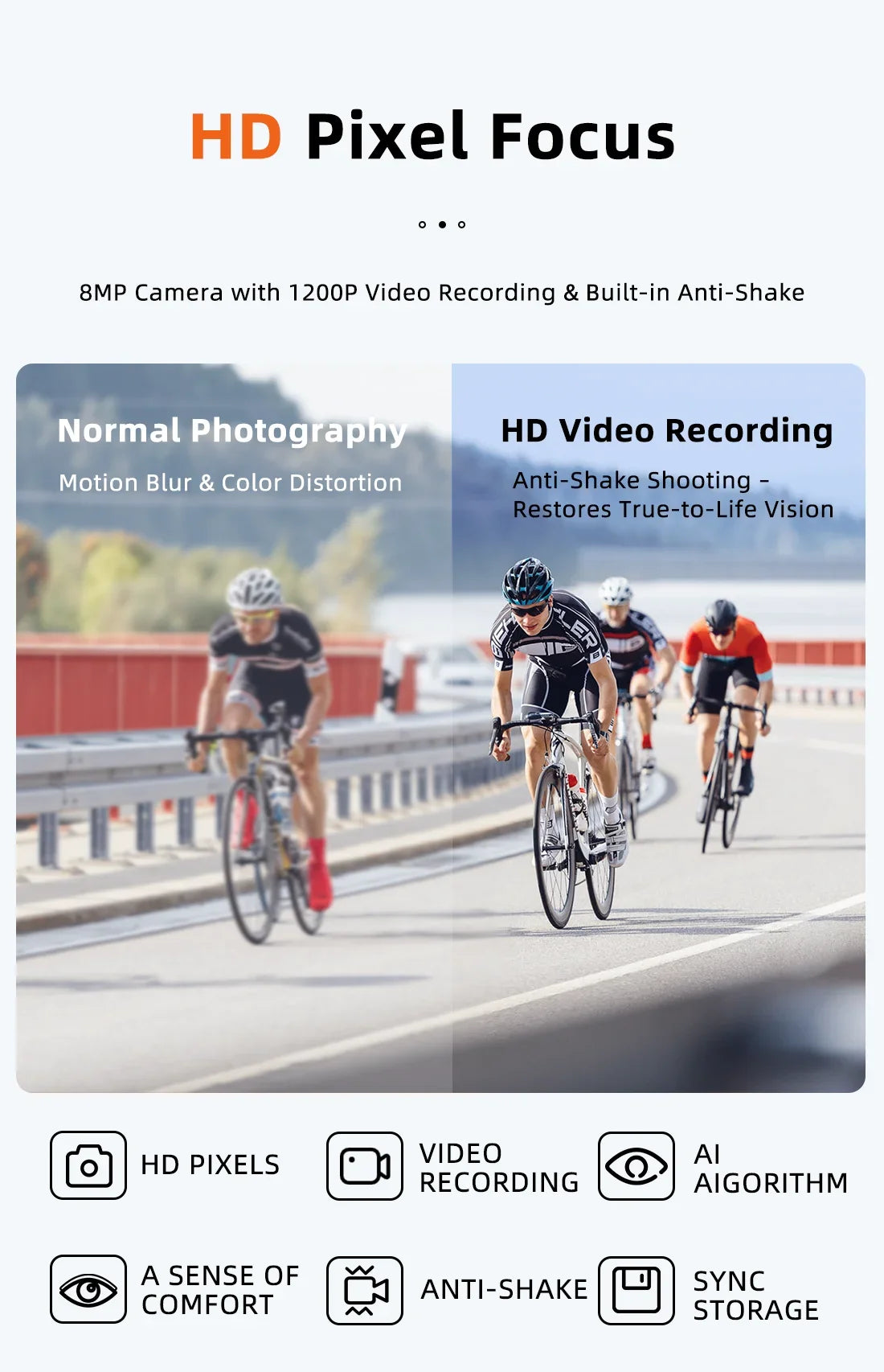 2026 New AI Smart Glasses 800W Camera HD Anti-shake Bicycle Riding Shooting&recording IP54 Water & Dust Translation Smartglasses