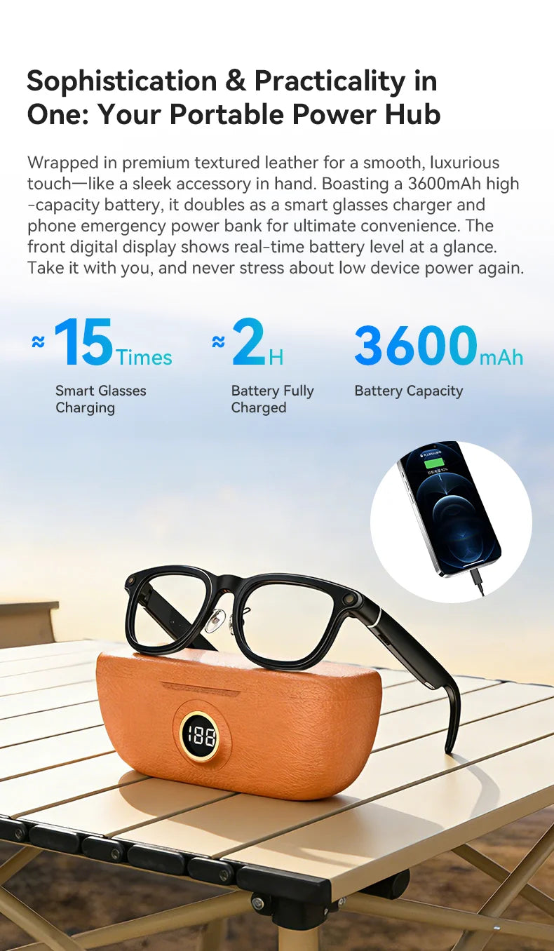 AI Smart Audio image Glasses, 3600mAh Charging Case, Hands-Free Call, Open-Ear Headphones, for Driving, Running, Daily Use
