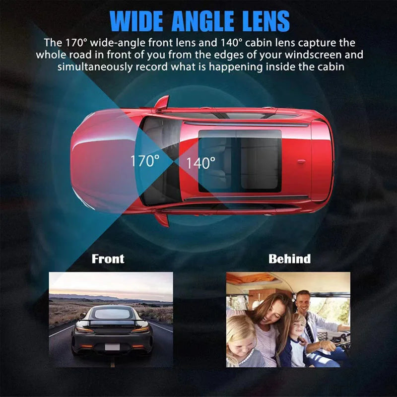 HONGTONG 2 Inch 3 Lens Car Dash Cam 1080P HD Night Vision Front Inside Rear Recording with WiFi