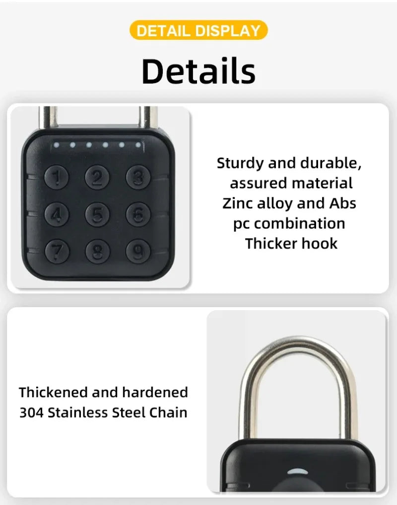 Tuya Smart Bluetooth Password Fingerprint Padlock Waterproof Keyless Security Electronic Luggage Bag Case Anti-theft Lock