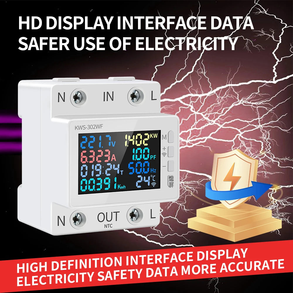 Tuya WiFi Smart Power Meter Earth Leakage Protector Switch Wattmeter Current Voltage Monitor Relay Circuit Breaker Energy Meter