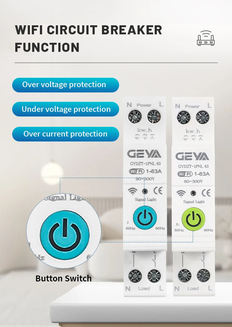 TUYA 63A Wifi Smart Circuit Breaker Switch Din Rail Remote Voice Control Home Smart Life App Tuya Timer Relay On Off Switch