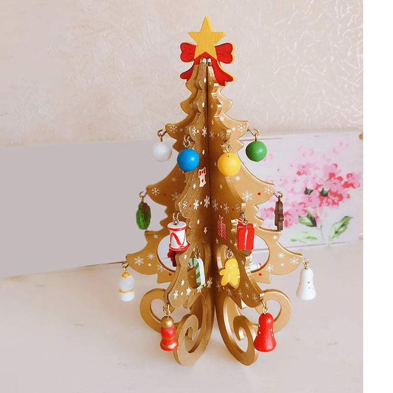 Creative DIY Wooden Christmas Tree Window Shop Mall Desktop Display Props Ornament Holiday Gifts Decoration Ornaments
