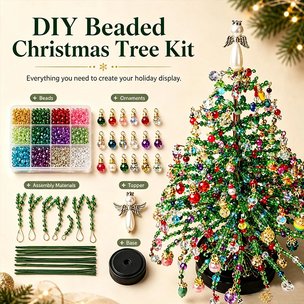 Handmade Bead Weaving Christmas Tree DIY Kit, Desktop Holiday Decoration, Beaded Xmas Ornament, Festive Craft Present