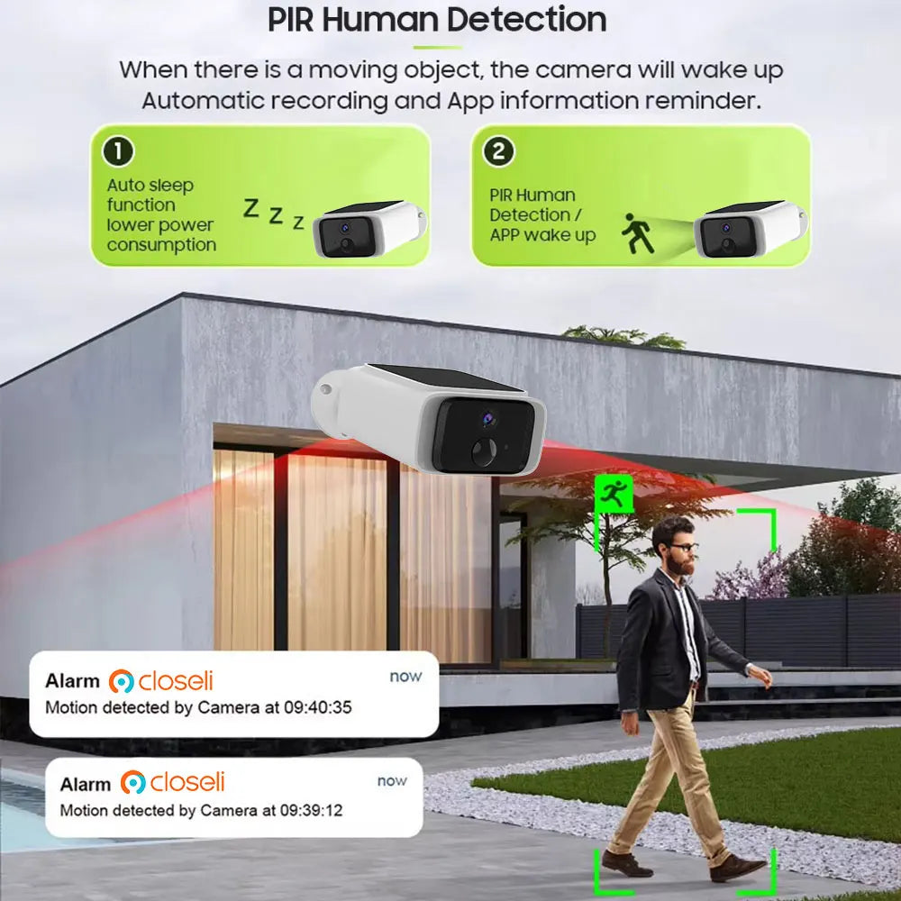 2K Solar Security Camera Wireless Outdoor 2.4/5G WiFi Cameras for Home with Fix Solar Panel Two-Way Talk Waterproof Surveillance