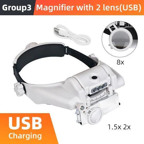 LED Magnifier 1.5x 2x 2.5x 3x 3.5x 8x Magnifying Glasses for Jewelry Watch Electronic Repair Hands-Free Loupe