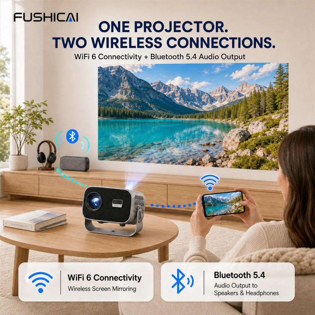 FUSHCAI Outdoor Projector A10 Portable Mini Projector with 360° Rotation 900 ANSI Native 1080P 4K Compatible Auto Focus BT 5.4