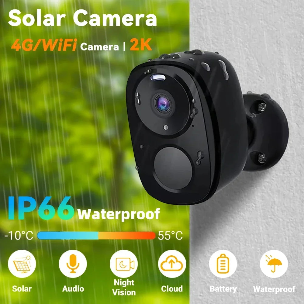 5MP 4G Solar Camera WiFi Wireless IP Security Camera Outdoor Surveillance Night Vision Battery Waterproof Two-Way Audio Tracking